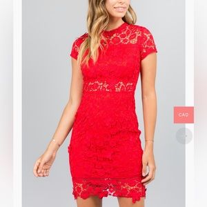 Red High Neck Laced Midi Dress
Fits true to size